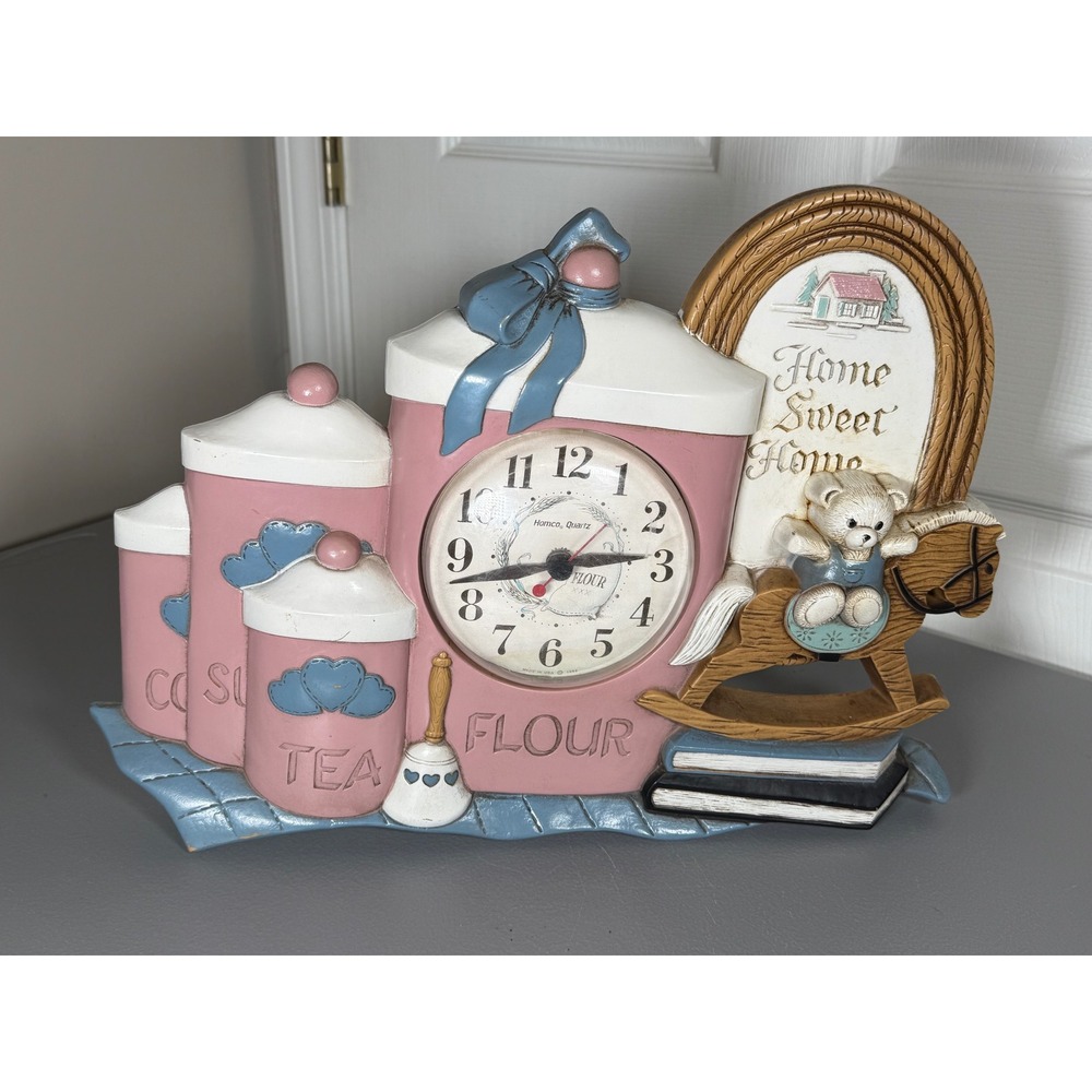 VTG 1993 Burwood Homco Quartz Wall Clock Pink Home Sweet Home Cottagecore Works